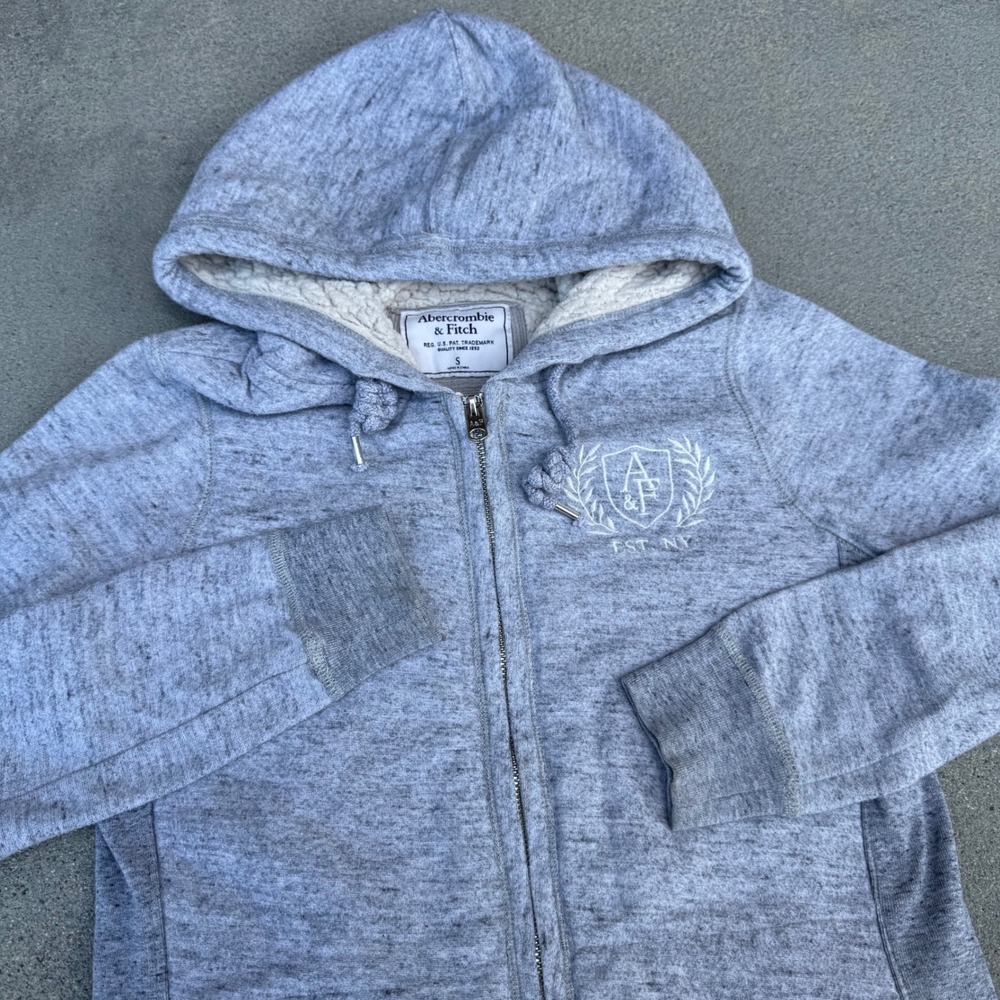 Abercrombie & Fitch‎ Grey Sherpa Lined Full Zip Hoodie Sweatshirt Womens Small